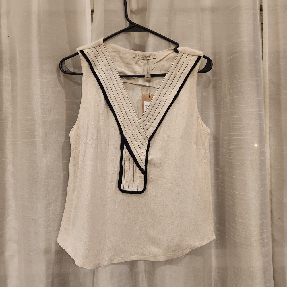 Haes Confeccoes Ladies V Neck Linen Blend Sleeveless Top Size Small MSRP $83 NWT